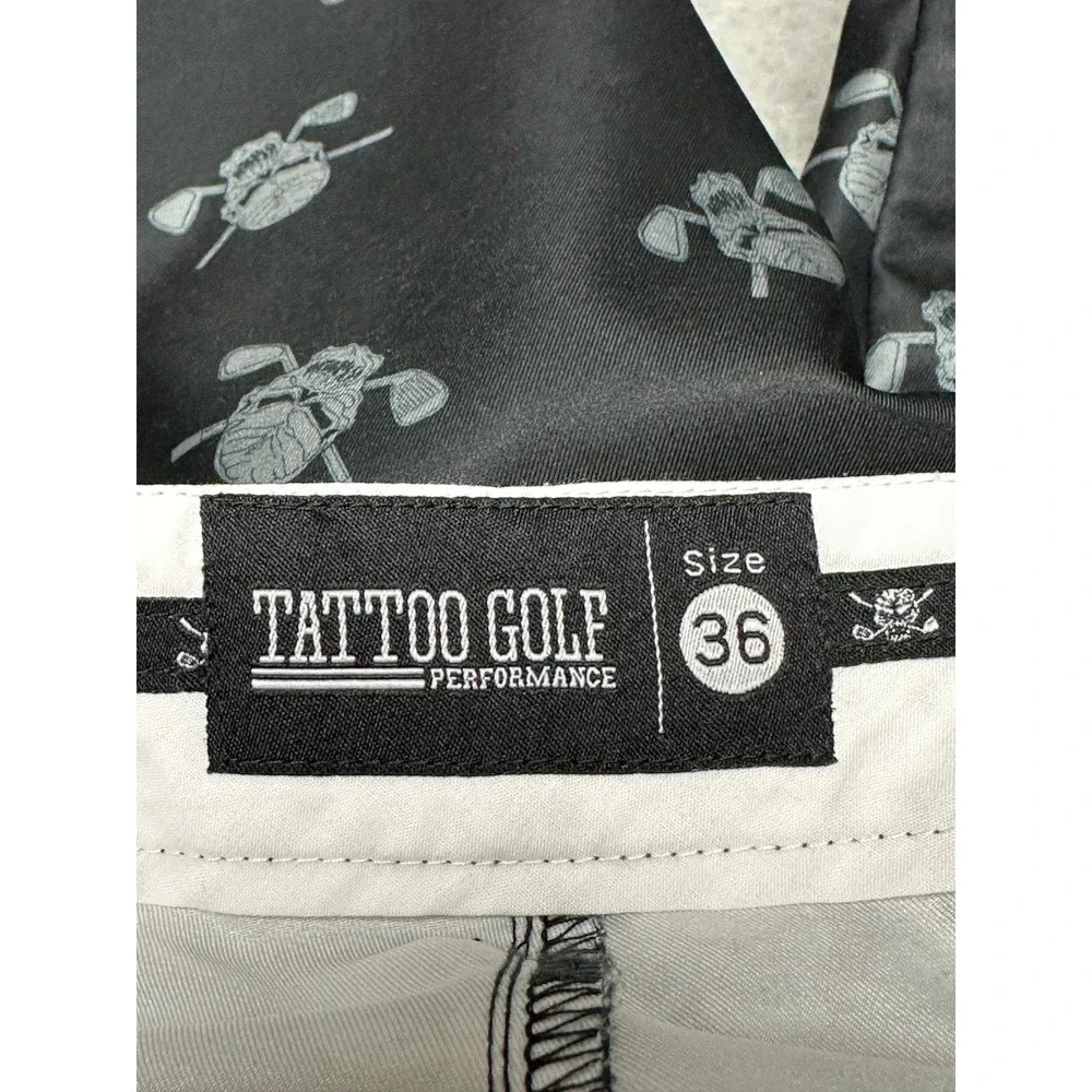 Tattoo Golf‎ Performance Shorts Mens 36 Black Skull Crossed Clubs Print